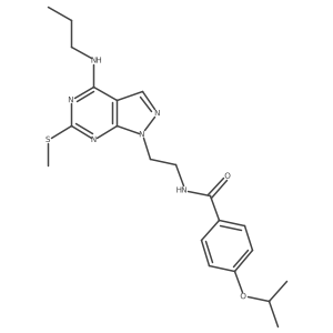 4-isopropoxy-N-(2-(6-(methylthio)-4-(propylamino)-1H-pyrazolo[3,4-d]pyrimidin-1-yl)ethyl)benzamide结构式