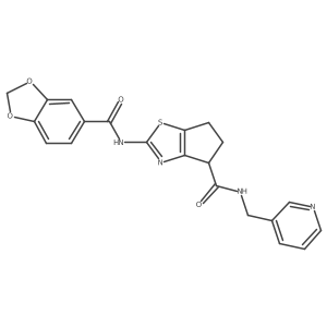 2-(benzo[d][1,3]dioxole-5-carboxamido)-N-(pyridin-3-ylmethyl)-5,6-dihydro-4H-cyclopenta[d]thiazole-4-carboxamide结构式