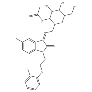 (E)-N-(4,5-dihydroxy-6-(hydroxymethyl)-2-(((5-methyl-2-oxo-1-(2-(o-tolyloxy)ethyl)indolin-3-ylidene)amino)oxy)tetrahydro-2H-pyran-3-yl)acetamide Structure