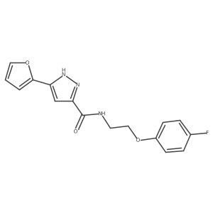 O=C(NCCOc1ccc(F)cc1)c1cc(-c2ccco2)[nH]n1结构式