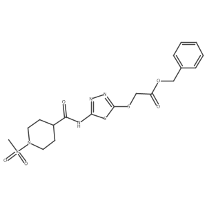 Benzyl 2-((5-(1-(methylsulfonyl)piperidine-4-carboxamido)-1,3,4-thiadiazol-2-yl)thio)acetate结构式