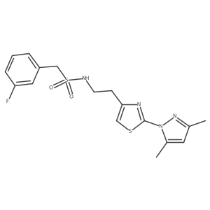 N-(2-(2-(3,5-dimethyl-1H-pyrazol-1-yl)thiazol-4-yl)ethyl)-1-(3-fluorophenyl)methanesulfonamide结构式