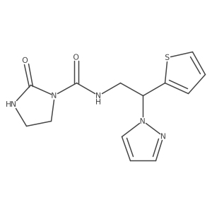 N-(2-(1H-pyrazol-1-yl)-2-(thiophen-2-yl)ethyl)-2-oxoimidazolidine-1-carboxamide结构式