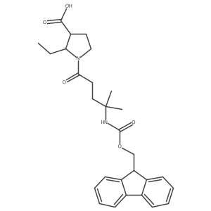 2-ethyl-1-[4-({[(9H-fluoren-9-yl)methoxy]carbonyl}amino)-4-methylpentanoyl]pyrrolidine-3-carboxylic acid结构式