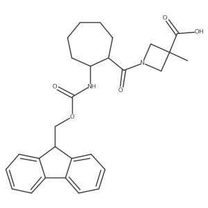 1-[2-({[(9H-fluoren-9-yl)methoxy]carbonyl}amino)cycloheptanecarbonyl]-3-methylazetidine-3-carboxylic acid结构式