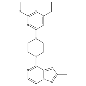 4-Ethyl-6-(4-{2-methylpyrazolo[1,5-a]pyrazin-4-yl}piperazin-1-yl)-2-(methylsulfanyl)pyrimidine结构式
