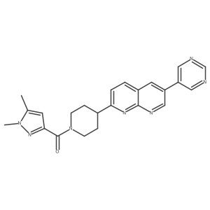 2-[1-(1,5-dimethyl-1H-pyrazole-3-carbonyl)piperidin-4-yl]-6-(pyrimidin-5-yl)-1,8-naphthyridine结构式