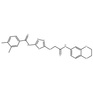 N-[5-[2-(2,3-dihydro-1,4-benzodioxin-6-ylamino)-2-oxo-ethyl]sulfanyl-1,3,4-thiadiazol-2-yl]-3,4-dimethyl-benzamide结构式