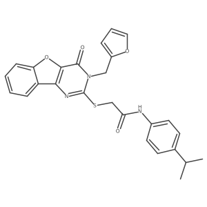2-((3-(furan-2-ylmethyl)-4-oxo-3,4-dihydrobenzofuro[3,2-d]pyrimidin-2-yl)thio)-N-(4-isopropylphenyl)acetamide结构式