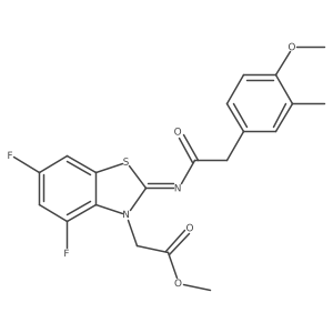 (E)-methyl 2-(4,6-difluoro-2-((2-(4-methoxy-3-methylphenyl)acetyl)imino)benzo[d]thiazol-3(2H)-yl)acetate结构式