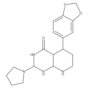 5-(1,3-benzodioxol-5-yl)-2-pyrrolidin-1-yl-2,3,4a,5,6,7,8,8a-octahydro-1H-pyrido[2,3-d]pyrimidin-4-one结构式