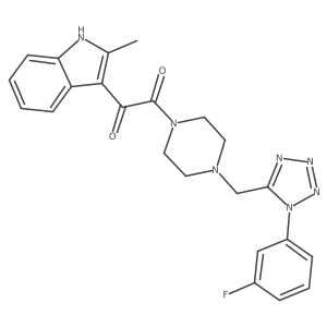 Cc1[nH]c2ccccc2c1C(=O)C(=O)N1CCN(Cc2nnnn2-c2cccc(F)c2)CC1结构式