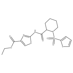 Ethyl 2-(1-(thiophen-2-ylsulfonyl)piperidine-2-carboxamido)thiazole-4-carboxylate结构式