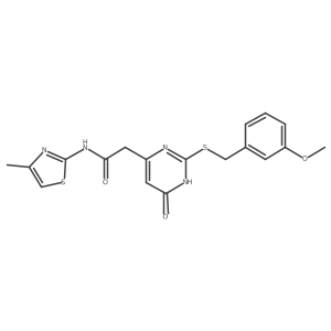 2-(2-((3-methoxybenzyl)thio)-6-oxo-1,6-dihydropyrimidin-4-yl)-N-(4-methylthiazol-2-yl)acetamide结构式