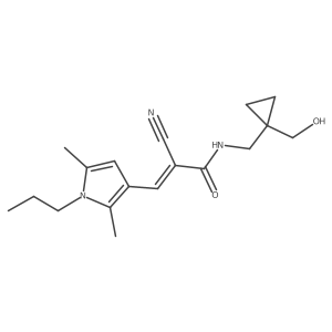 (E)-2-Cyano-3-(2,5-dimethyl-1-propylpyrrol-3-yl)-N-[[1-(hydroxymethyl)cyclopropyl]methyl]prop-2-enamide结构式