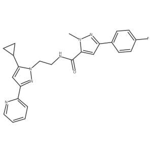 N-(2-(5-cyclopropyl-3-(pyridin-2-yl)-1H-pyrazol-1-yl)ethyl)-3-(4-fluorophenyl)-1-methyl-1H-pyrazole-5-carboxamide结构式