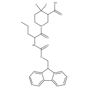 1-[(2S)-2-({[(9H-fluoren-9-yl)methoxy]carbonyl}amino)pentanoyl]-4,4-difluoropiperidine-3-carboxylic acid Structure
