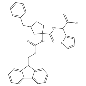 2-{[1-benzyl-3-({[(9H-fluoren-9-yl)methoxy]carbonyl}amino)pyrrolidin-3-yl]formamido}-2-(thiophen-2-yl)acetic acid结构式