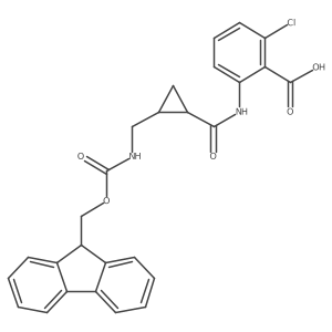rac-2-chloro-6-[(1R,2S)-2-[({[(9H-fluoren-9-yl)methoxy]carbonyl}amino)methyl]cyclopropaneamido]benzoic acid结构式
