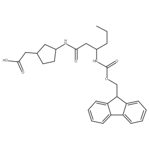 rac-2-[(1R,3S)-3-[3-({[(9H-fluoren-9-yl)methoxy]carbonyl}amino)hexanamido]cyclopentyl]acetic acid结构式