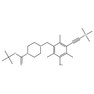 Tert-butyl 4-({3-amino-2,4,6-trimethyl-5-[2-(trimethylsilyl)ethynyl]phenyl}methyl)piperazine-1-carboxylate结构式