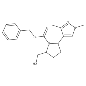 benzyl (5R)-2-(1,3-dimethyl-1H-pyrazol-4-yl)-5-(hydroxymethyl)pyrrolidine-1-carboxylate结构式