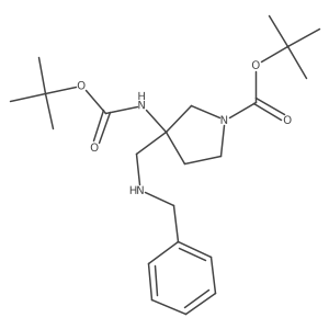 tert-butyl (3S)-3-[(benzylamino)methyl]-3-[(2-methylpropan-2-yl)oxycarbonylamino]pyrrolidine-1-carboxylate结构式