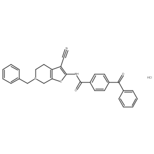 4-benzoyl-N-(6-benzyl-3-cyano-4,5,6,7-tetrahydrothieno[2,3-c]pyridin-2-yl)benzamide hydrochloride结构式