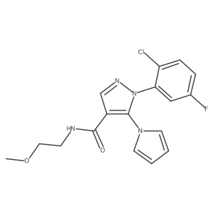 1-(2-chloro-5-fluorophenyl)-N-(2-methoxyethyl)-5-(1H-pyrrol-1-yl)-1H-pyrazole-4-carboxamide结构式