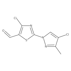 4-Chloro-2-(4-chloro-3-methyl-1H-pyrazol-1-YL)-1,3-thiazole-5-carbaldehyd+ Structure