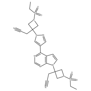 2-[3-[4-[1-[3-(Cyanomethyl)-1-ethylsulfonylazetidin-3-yl]pyrazol-4-yl]pyrrolo[2,3-d]pyrimidin-7-yl]-1-ethylsulfonylazetidin-3-yl]acetonitrile Structure