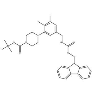 tert-butyl 4-{5-[({[(9H-fluoren-9-yl)methoxy]carbonyl}amino)methyl]-3-iodo-2-methylphenyl}piperazine-1-carboxylate Structure
