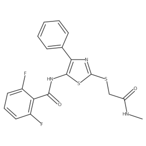 2,6-difluoro-N-(2-((2-(methylamino)-2-oxoethyl)thio)-4-phenylthiazol-5-yl)benzamide结构式