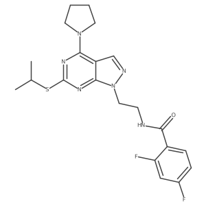 2,4-difluoro-N-(2-(6-(isopropylthio)-4-(pyrrolidin-1-yl)-1H-pyrazolo[3,4-d]pyrimidin-1-yl)ethyl)benzamide Structure