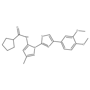 N-(1-(4-(3,4-dimethoxyphenyl)thiazol-2-yl)-3-methyl-1H-pyrazol-5-yl)cyclopentanecarboxamide结构式