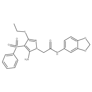 2-[5-amino-3-(ethylthio)-4-(phenylsulfonyl)-1H-pyrazol-1-yl]-N-1,3-benzodioxol-5-ylacetamide结构式