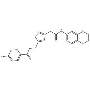 N-(2,3-dihydro-1,4-benzodioxin-6-yl)-2-(2-{[2-(4-fluorophenyl)-2-oxoethyl]sulfanyl}-1,3-thiazol-4-yl)acetamide结构式