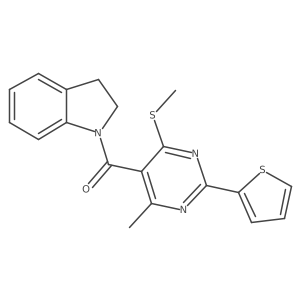 1-[4-methyl-6-(methylsulfanyl)-2-(thiophen-2-yl)pyrimidine-5-carbonyl]-2,3-dihydro-1H-indole结构式