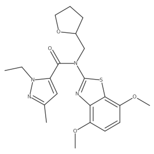 N-(4,7-dimethoxybenzo[d]thiazol-2-yl)-1-ethyl-3-methyl-N-((tetrahydrofuran-2-yl)methyl)-1H-pyrazole-5-carboxamide结构式