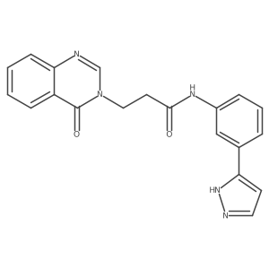 O=C(CCn1cnc2ccccc2c1=O)Nc1cccc(-c2ccn[nH]2)c1结构式