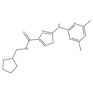 2-((4,6-dimethylpyrimidin-2-yl)amino)-N-((tetrahydrofuran-2-yl)methyl)thiazole-4-carboxamide结构式