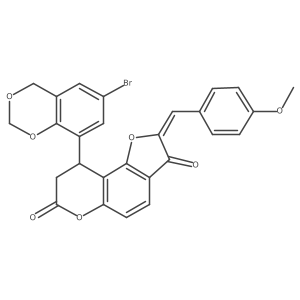 7H-Furo[2,3-f][1]benzopyran-3,7(2H)-dione, 9-(6-bromo-4H-1,3-benzodioxin-8-yl)-8,9-dihydro-2-[(4-methoxyphenyl)methylene]- Structure