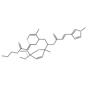 7,10-Epoxybenzocyclodecene-6-carboxylic acid, 3,4,4a,7,10,11,12,12a-octahydro-7-methoxy-1,10-dimethyl-4-(1-methylethyl)-11-[[(2E)-3-(1-methyl-1H-imidazol-4-yl)-1-oxo-2-propenyl]oxy]-, propyl ester, (4R,4aS,5E,7R,10S,11S,12aR)-结构式