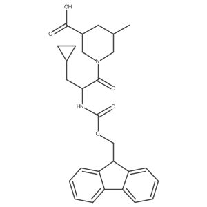 1-[3-cyclopropyl-2-({[(9H-fluoren-9-yl)methoxy]carbonyl}amino)propanoyl]-5-methylpiperidine-3-carboxylic acid结构式