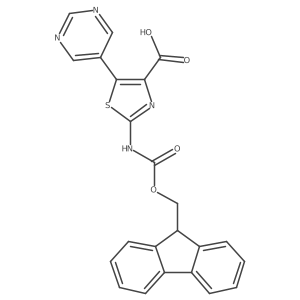 2-({[(9H-fluoren-9-yl)methoxy]carbonyl}amino)-5-(pyrimidin-5-yl)-1,3-thiazole-4-carboxylic acid结构式