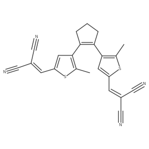 2,2'-((Cyclopent-1-ene-1,2-diylbis(5-methylthiophene-4,2-diyl))bis(methaneylylidene))dimalononitrile结构式