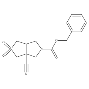 rac-benzyl (3aR,6aR)-3a-cyano-2,2-dioxo-hexahydro-1H-2lambda6-thieno[3,4-c]pyrrole-5-carboxylate结构式