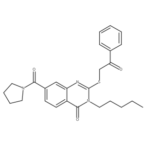 2-[(2-Oxo-2-phenylethyl)sulfanyl]-3-pentyl-7-(pyrrolidine-1-carbonyl)-3,4-dihydroquinazolin-4-one结构式