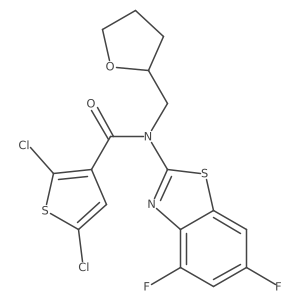 2,5-dichloro-N-(4,6-difluorobenzo[d]thiazol-2-yl)-N-((tetrahydrofuran-2-yl)methyl)thiophene-3-carboxamide结构式