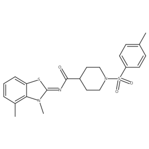(E)-N-(3,4-dimethylbenzo[d]thiazol-2(3H)-ylidene)-1-tosylpiperidine-4-carboxamide结构式